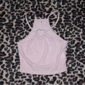 adorable 2000s inspired baby pink paris hilton sparkle diamond heart halter top